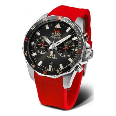 Vostok Europe N-1 Rocket Chrono Line 6S21-225A618S - Červený silikonový řemínek