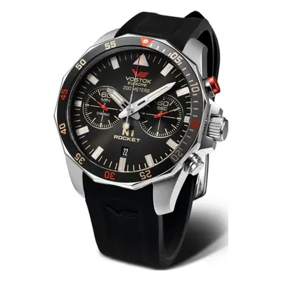 Vostok Europe N-1 Rocket Chrono Line 6S21-225A618S - Černý silikonový řemínek