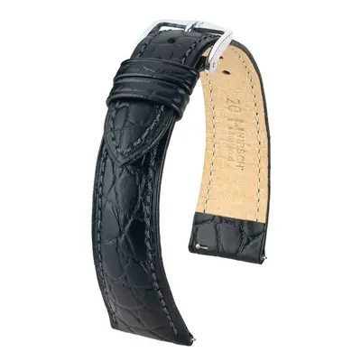 Řemínek Hirsch Aristocrat - černý - 19 mm - L – Standardní délka (doporučujeme) - 18 mm - Stříbr