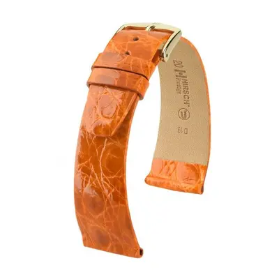 Řemínek Hirsch Prestige Crocodile - oranžový - 14 mm - M – Střední délka - 12 mm - Zlatá