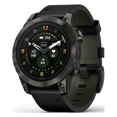 Garmin Epix™ Pro 47mm (Gen 2) Sapphire Edition Carbon Gray DLC Titanium / Black Leather Band - 0