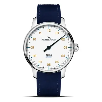 MeisterSinger N°03 38mm BM9901G - Modrý semišový řemínek