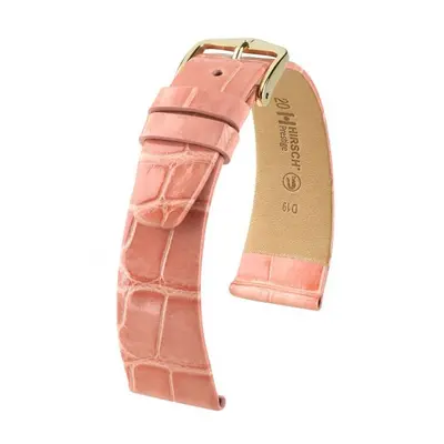 Řemínek Hirsch Prestige Alligator - růžový, lesk - 14 mm - M – Střední délka - 12 mm - Rose Gold