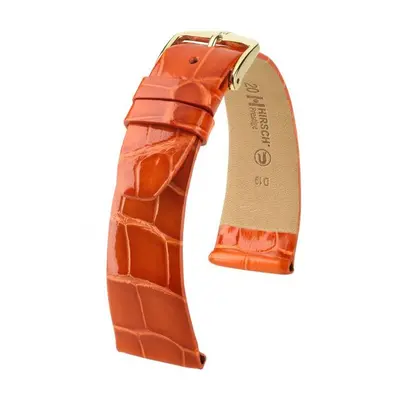 Řemínek Hirsch Prestige Alligator - oranžový, lesk - 16 mm - L – Standardní délka (doporučujeme)