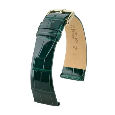 Řemínek Hirsch Prestige Alligator - tmavě zelený, lesk - 19 mm - L – Standardní délka (doporučuj