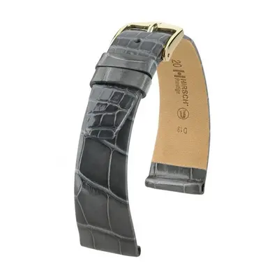 Řemínek Hirsch Prestige Alligator - šedý, lesk - 19 mm - L – Standardní délka (doporučujeme) - 1