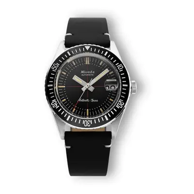 Nivada Grenchen Antarctic Diver 32038A - Black Leather White stitching