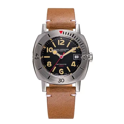 Nivada Grenchen Depthmaster Numerals Black - Brown Leather