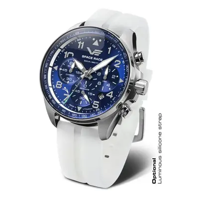 Vostok Europe Space Race Chrono Line 6S20-325A742S - Bílý silikonový řemínek (luminiscenční)