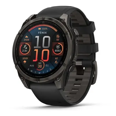 Garmin Fenix® 8 – 47 mm, AMOLED Sapphire, Carbon grey DLC titanium s Black/Gray silikonovým řemí