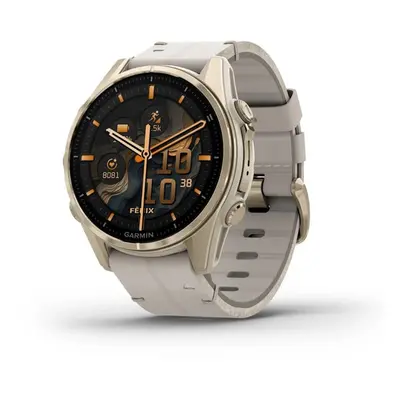 Garmin Fenix® 8 – 43 mm, AMOLED Sapphire, Soft Gold / Limestone s koženým řemínkem 010-02903-40