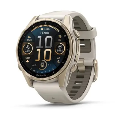 Garmin Fenix® 8 – 43 mm, AMOLED Sapphire, Soft Gold / Fog grey se silikonovým řemínkem 010-02903