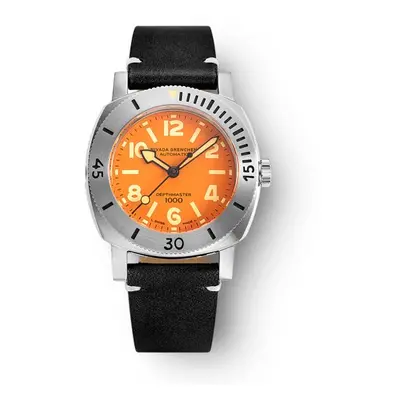 Nivada Grenchen Depthmaster Numerals Orange - Black Leather White Stitching