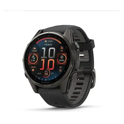 Garmin Fenix® 8 – 43 mm, AMOLED Sapphire, Carbon grey DLC titanium, Black / Pebble grey se silik