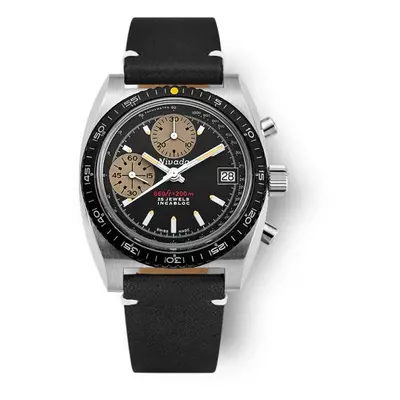 Nivada Grenchen Chronosport Yellow Automatic - Black Leather White Stitching