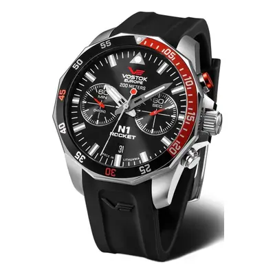 Vostok Europe N-1 Rocket Chrono Line 6S21-225A707S - Černý silikonový řemínek