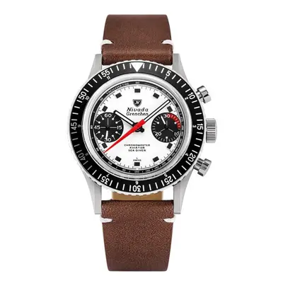 Nivada Grenchen Chronomaster Singer Newman - Inter. Bezel - Manual - Brown Leather White Stitchi