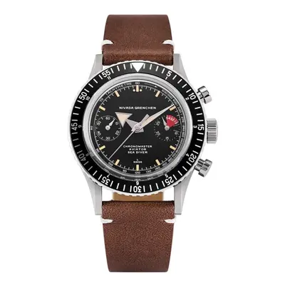 Nivada Grenchen Chronomaster Broad Arrow - Inter. Bezel - Manual - Brown Leather White Stitching