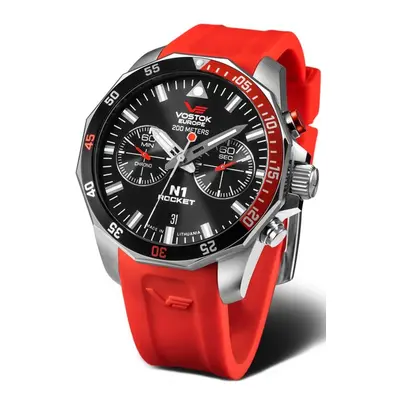 Vostok Europe N-1 Rocket Chrono Line 6S21-225A707S - Červený silikonový řemínek