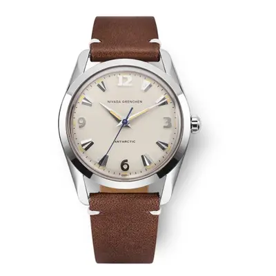 Nivada Grenchen Antarctic 35 mm Eggshell Beige - Brown Leather White Stitching