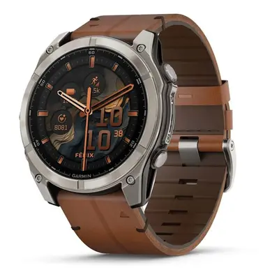 Garmin Fenix® 8 – 51 mm, AMOLED Sapphire, Titanium / Brown Leather Band 010-02905-40