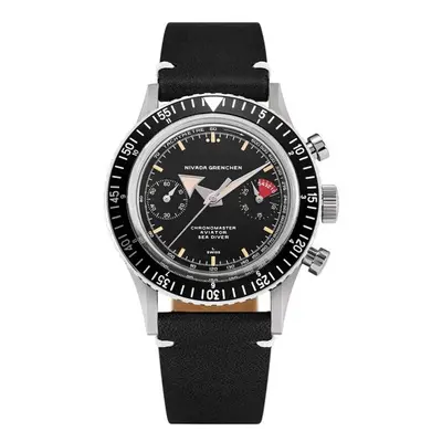 Nivada Grenchen Chronomaster Broad Arrow - Inter. Bezel - Manual - Black Leather White Stitching