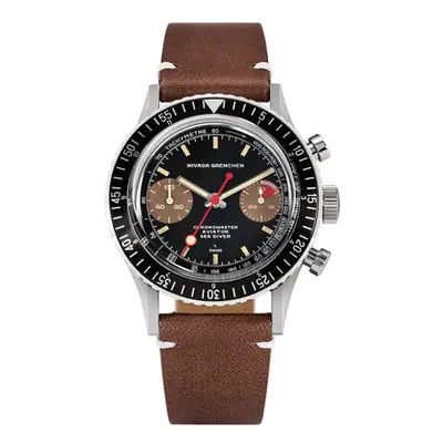 Nivada Grenchen Chronomaster Lollipop Honey Inter. Bezel - Manual - Brown Leather White Stitchin