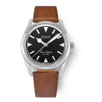 Nivada Grenchen Super Antarctic 35 mm - Black White Luminova - Brown Leather