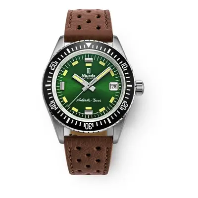 Nivada Grenchen Antarctic Diver Green - Date - Brown Racing Strap