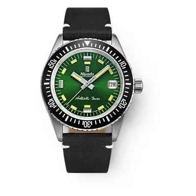 Nivada Grenchen Antarctic Diver Green - Date - Black Leather White stitching