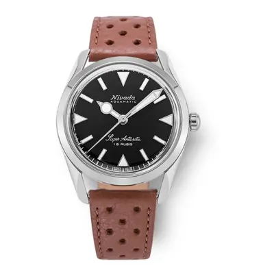 Nivada Grenchen Super Antarctic 35 mm - Black White Luminova - Brown Racing Strap