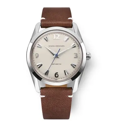 Nivada Grenchen Antarctic 35 mm - Eggshell White Luminova - Brown Leather White Stitching