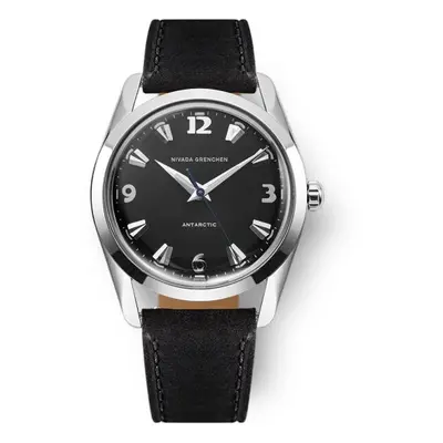 Nivada Grenchen Antarctic 35 mm - Black White Luminova - Black Leather