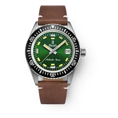 Nivada Grenchen Antarctic Diver Green - Date - Brown Leather White Stitching