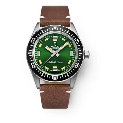 Nivada Grenchen Antarctic Diver Green - Brown Leather White Stitching