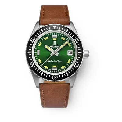 Nivada Grenchen Antarctic Diver Green - Date - Brown Leather