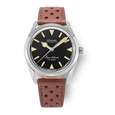 Nivada Grenchen Super Antarctic 35 mm - Black Beige Luminova - Brown Racing Strap