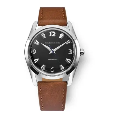 Nivada Grenchen Antarctic 35 mm - Black White Luminova - Brown Leather