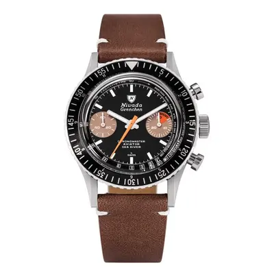 Nivada Grenchen Chronomaster White Orange Boy Inter. Bezel - Manual - Brown leather White Stitch