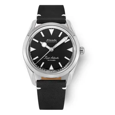 Nivada Grenchen Super Antarctic 35 mm - Black White Luminova - Black Leather White Stitching 