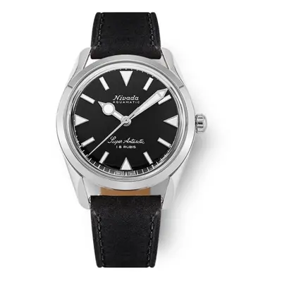 Nivada Grenchen Super Antarctic 35 mm - Black White Luminova - Black Leather