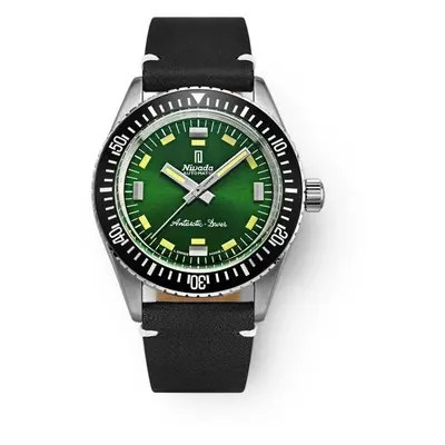 Nivada Grenchen Antarctic Diver Green - Black Leather White stitching