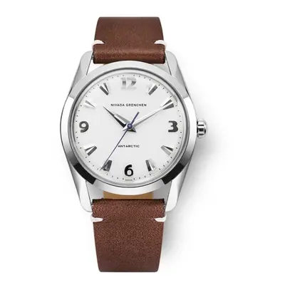 Nivada Grenchen Antarctic 35 mm - White Luminova - Brown Leather White Stitching