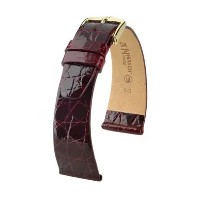 Řemínek Hirsch Prestige Crocodile - vínový - 12 mm - M – Střední délka - 10 mm - Stříbrná