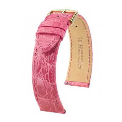 Řemínek Hirsch Genuine Croco - tmavě růžový, lesk - 14 mm - M – Střední délka - 12 mm - Rose Gol