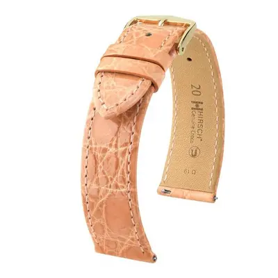 Řemínek Hirsch Genuine Croco - růžový, lesk - 18 mm - M – Střední délka - 16 mm - Rose Gold