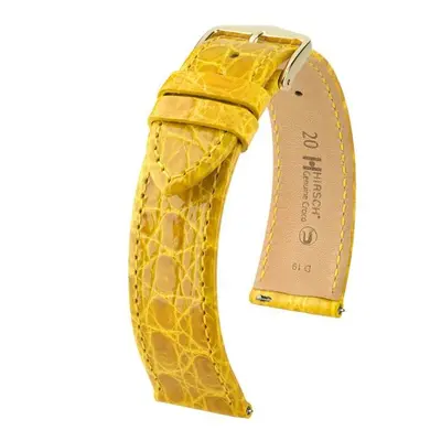 Řemínek Hirsch Genuine Croco - žlutý, lesk - 15 mm - M – Střední délka - 14 mm - Stříbrná