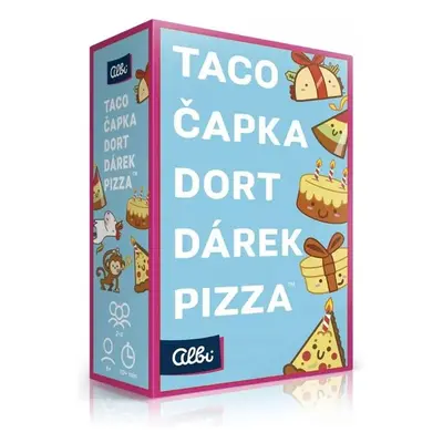 Desková hra Taco, čapka, dort, dárek, pizza