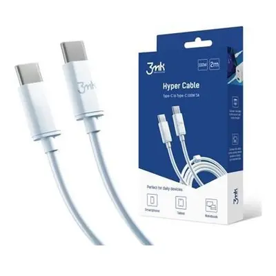 3mk Hyper Cable USB-C/USB-C datový kabel, 100W, 2m bílý