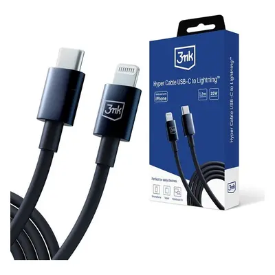 3mk Hyper Cable USB-C/Lightning datový kabel, 20W, 1,2m černý